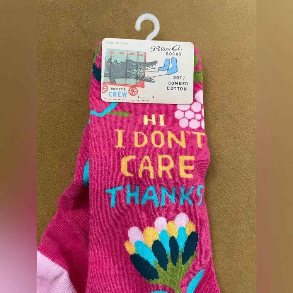 NWT Blue Q HI I DON’T CARE THANKS CREW SOCKS
